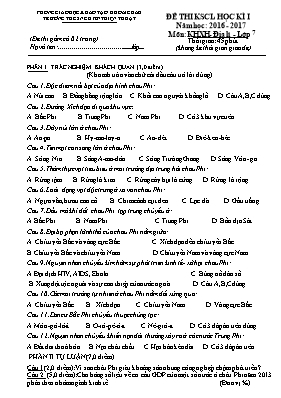 Đề khảo sát chất lượng học kì I Địa lí lớp 7 - Năm học 2016-2017 - Trường THCS Nguyễn Thiện Thuật
